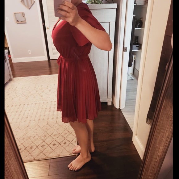 GRECERELLE Emerald Green Wrap V-Neck Short Sleeve Casual Pleated Mini Dress - Picture 5 of 7